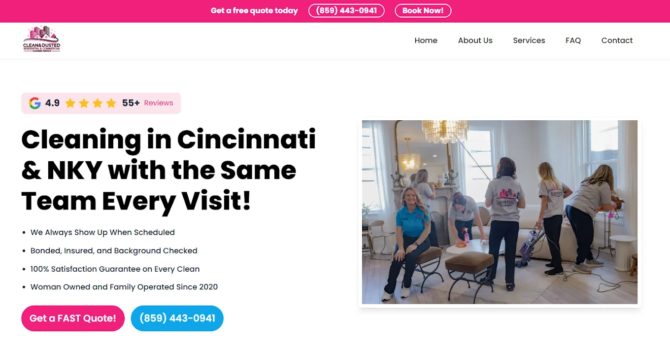 Clean & Dusted website on desktop