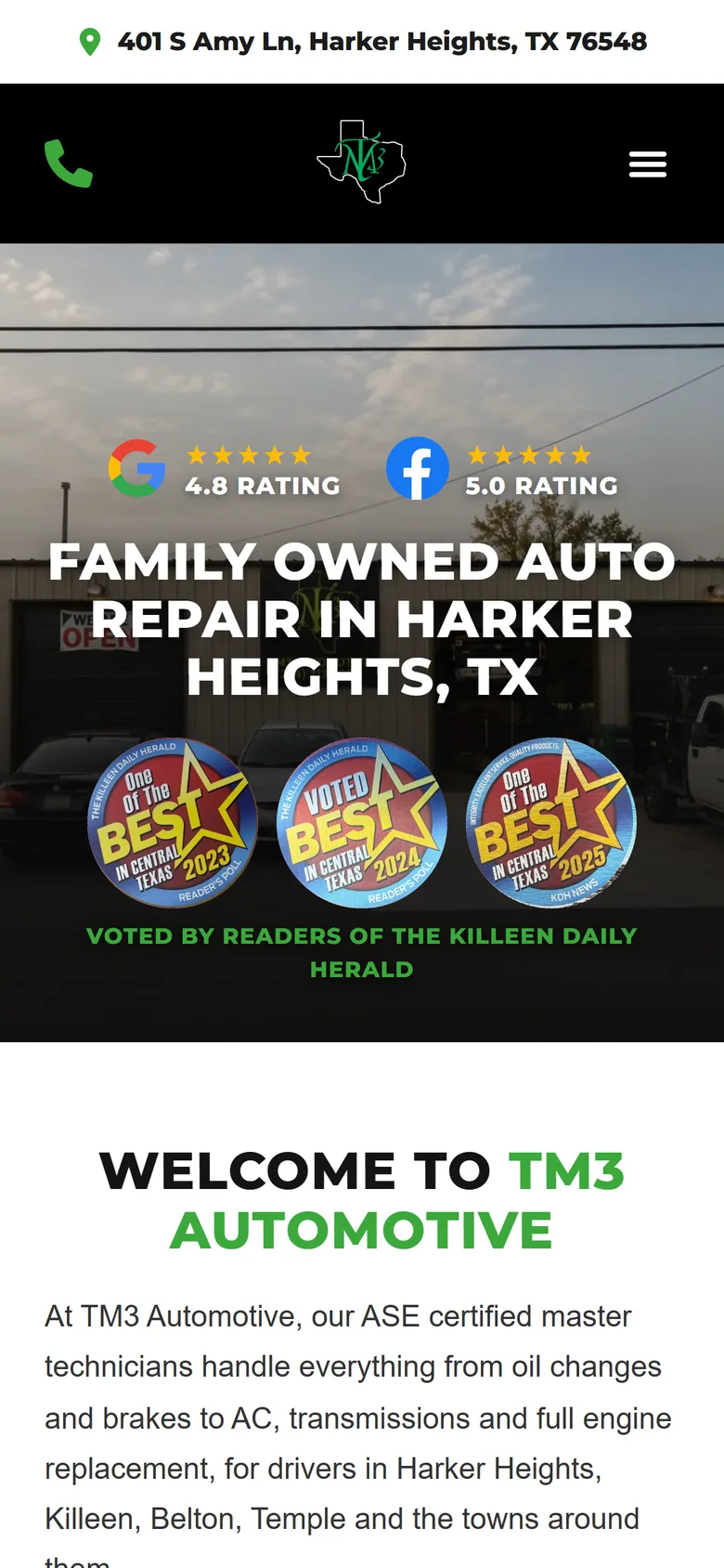TM3 Automotive website on a phone